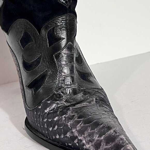 Steve Madden Rare Blk/Grey Cowboy Western High Heel Pointed Toe Leather Boot 8 - Picture 6 of 15